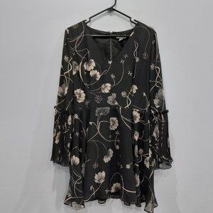 Chelsea28 Black Floral Bell Sleeve Midi Dress Medium